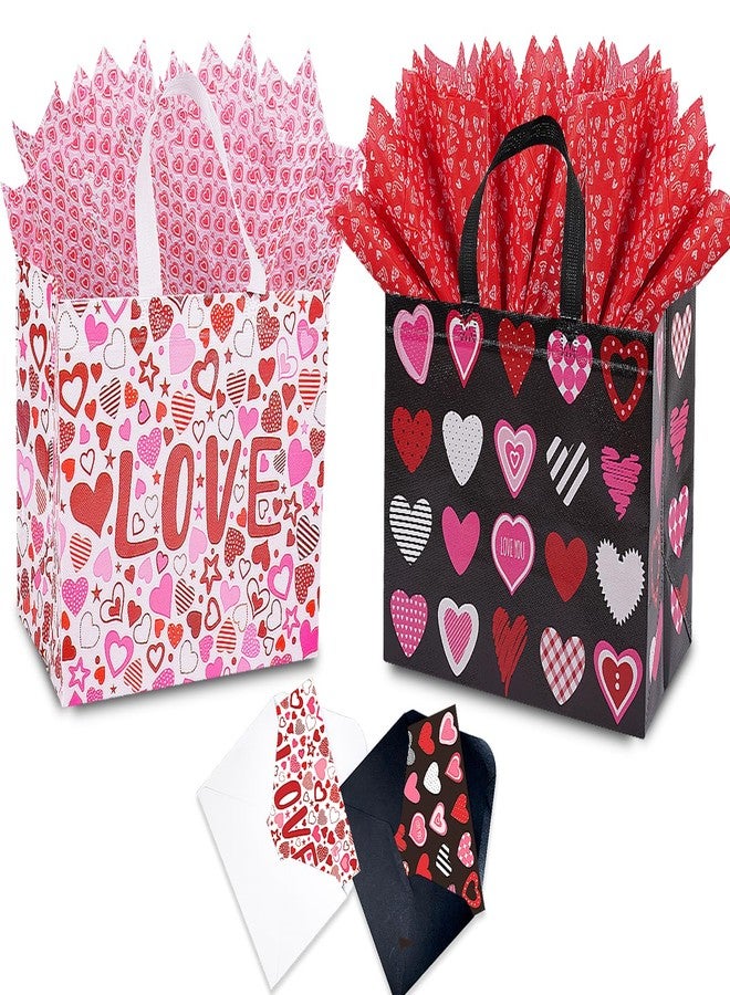 Jaywayang 2PCS 12.6" Valentines Gift Bags With Tissue Paper and Card, Large Valentine's Day Gift Bags Reusable Love Heart Valentines Bags, Valentines Goodie Bags(White, Black) - Image 1